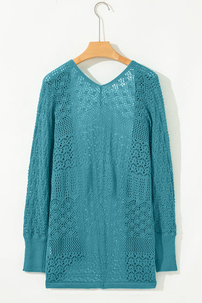 Jet Stream Mix Pattern Hollow Knit Open Front Cardigan