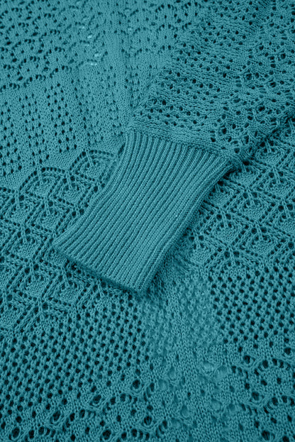 Jet Stream Mix Pattern Hollow Knit Open Front Cardigan