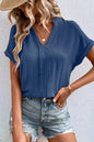 White Notched Neck Batwing Sleeve Blouse