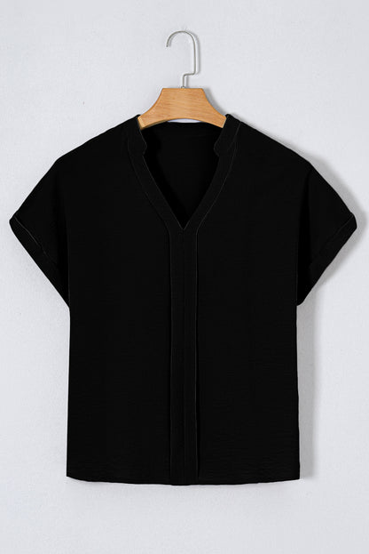 White Notched Neck Batwing Sleeve Blouse